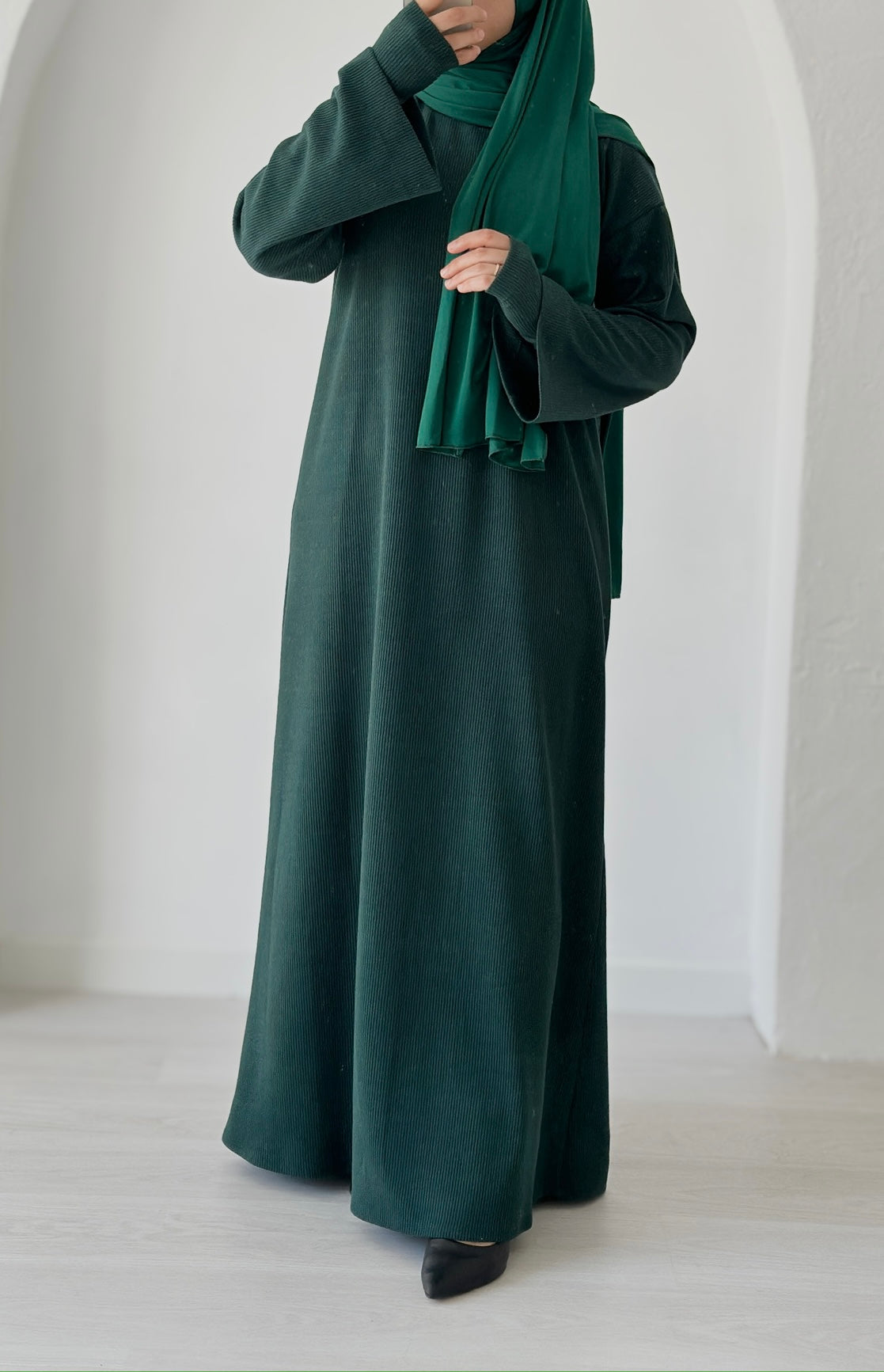 Ayah-knitted Dress Rose+Arm Sleeves-Dark Green