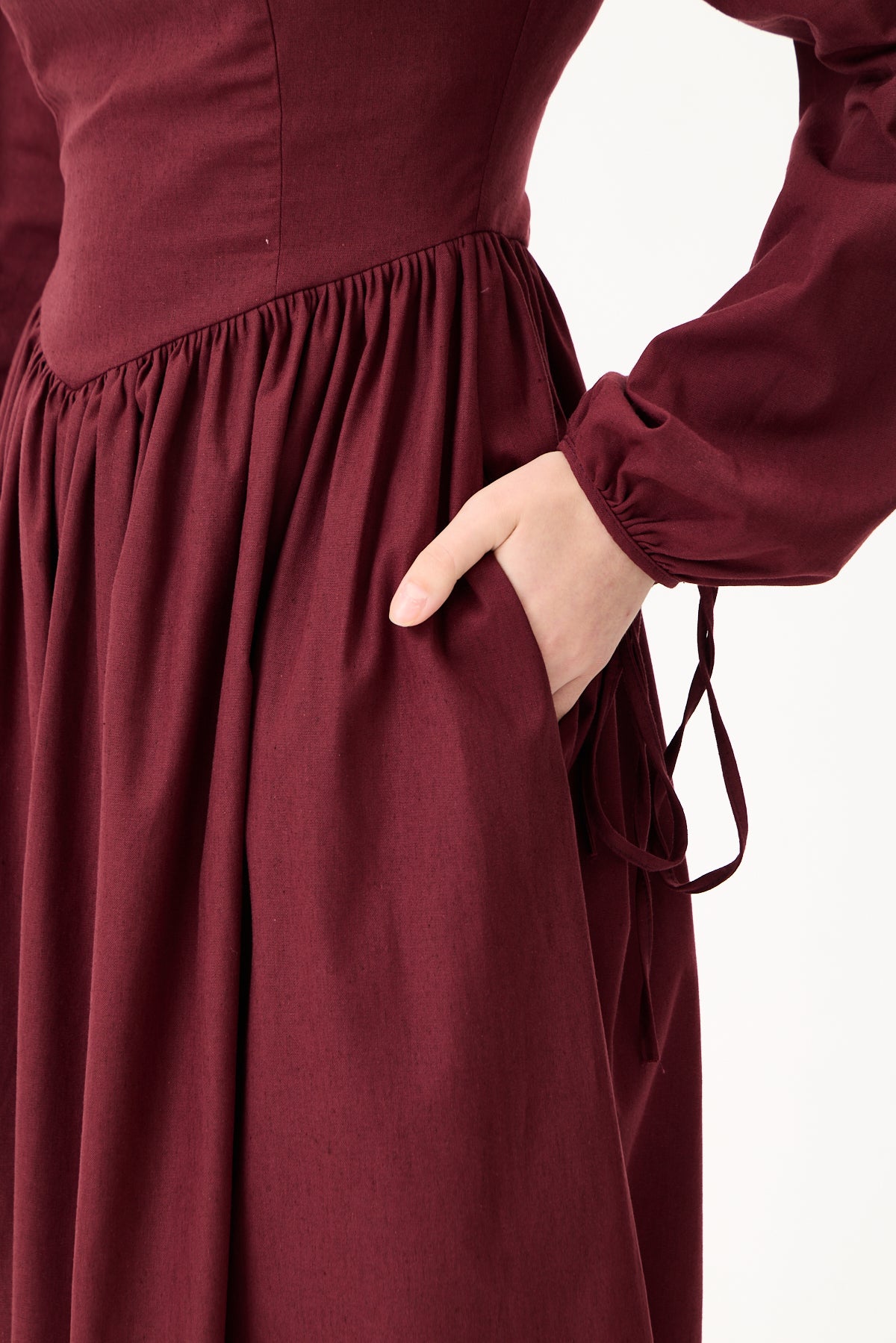 Willow-Dropped Waist- Maxi Dress-Maroon