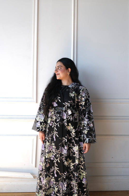 Nouri-Heavy Flower Work-Black Abaya Set
