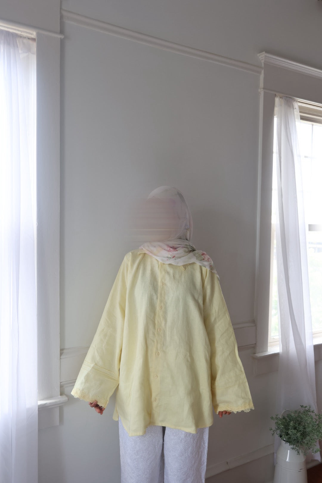 Linen-Butter Yellow-Lace Detail- Shirt