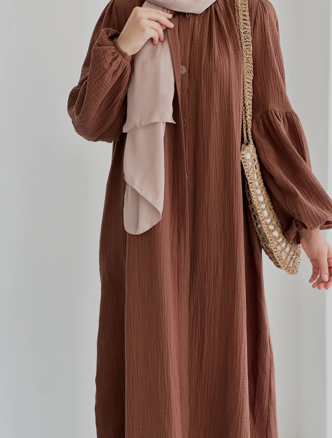 Fahri-Organic Muslin Dress-Brown