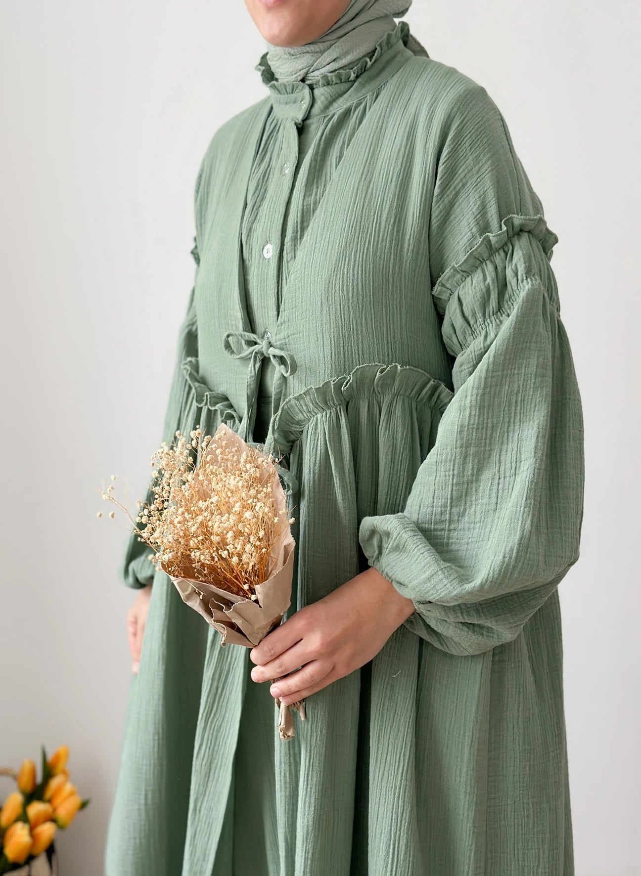 Vintage Muslin Two-piece dress-Green