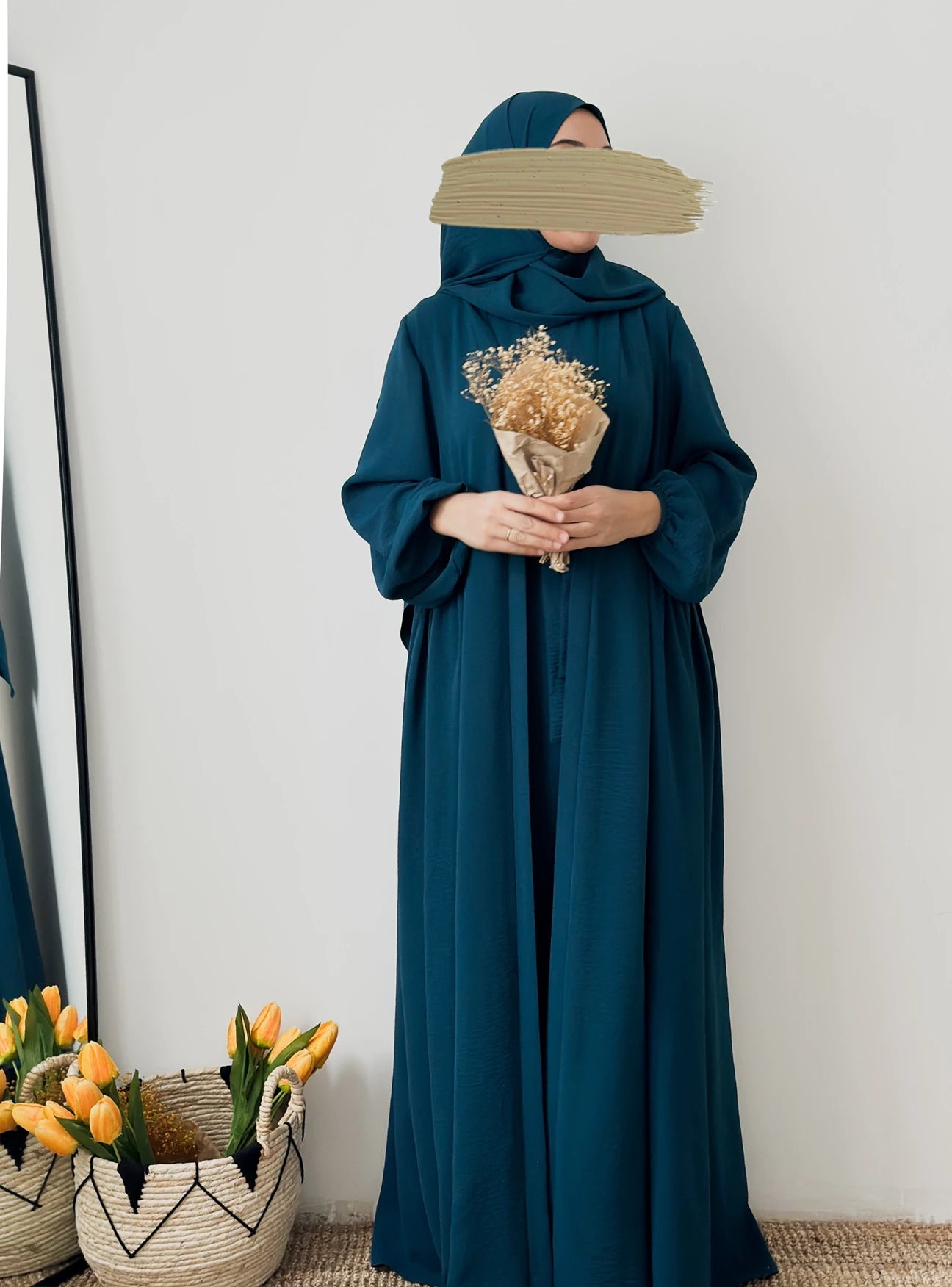 Tabassum-Four-Piece Abaya Set-Sea Blue