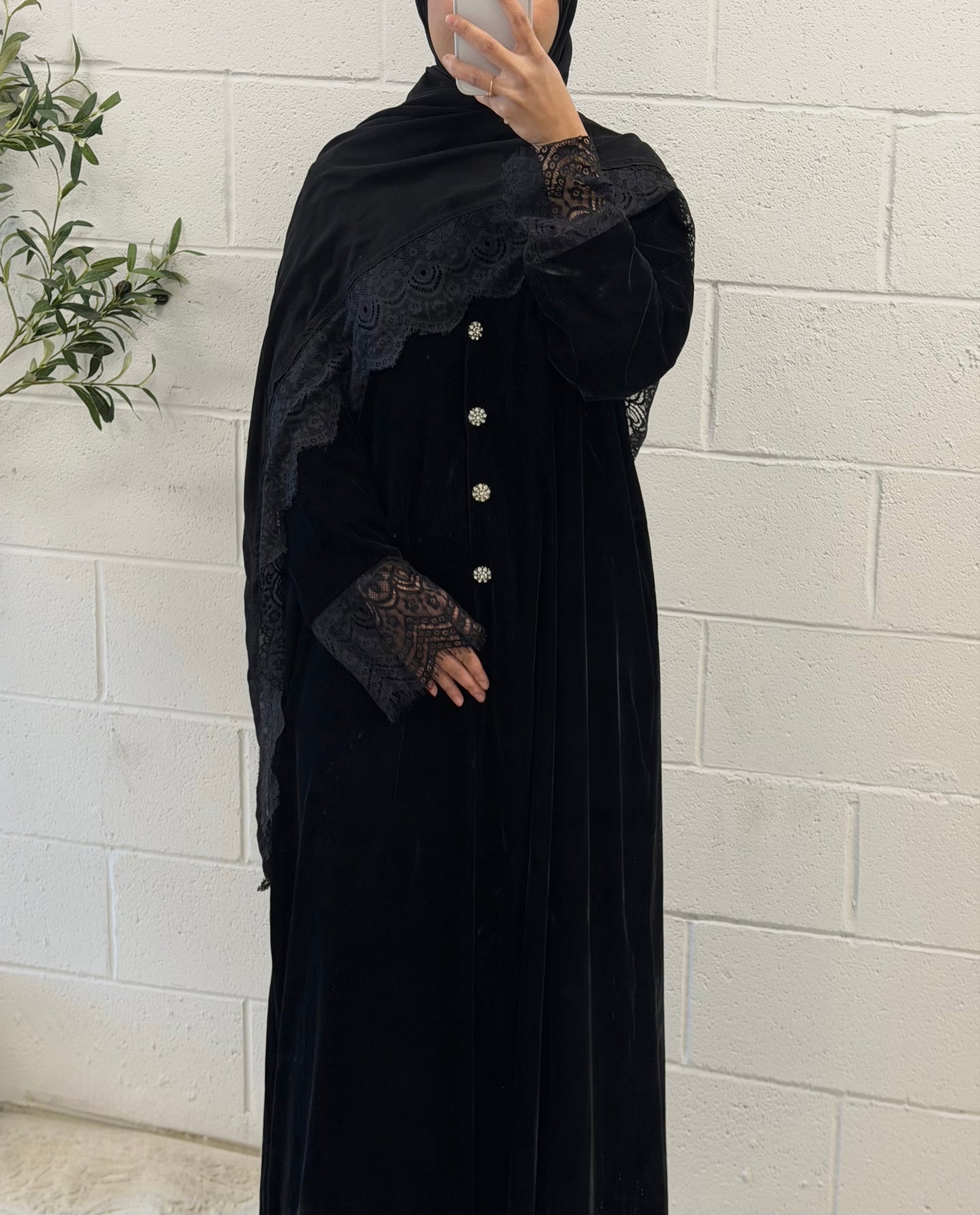Leena-Velvet-Button-Blazer Abaya Set-Black