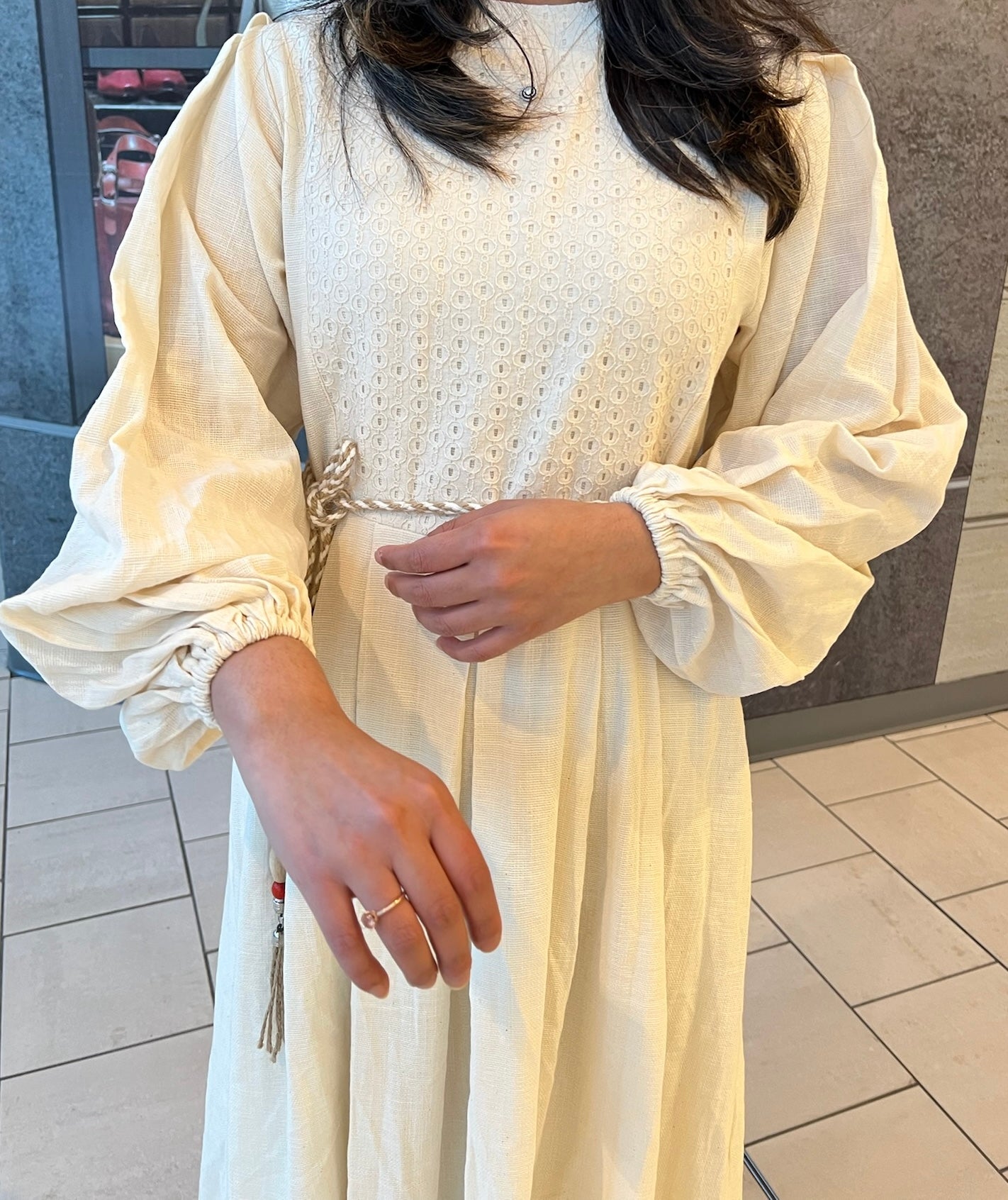 Shitol-Cream cotton Maxi dress