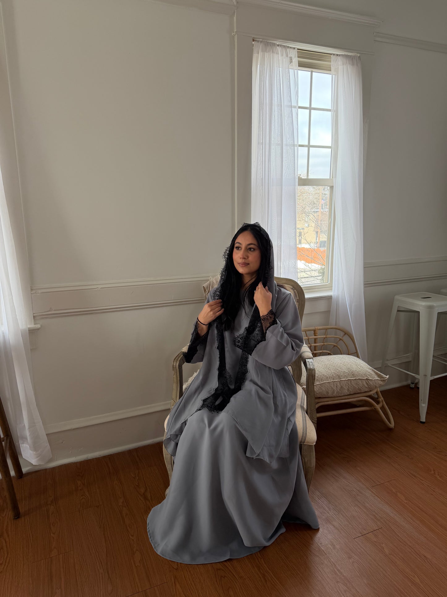 Rania-Abaya Crepe Set-State Gray