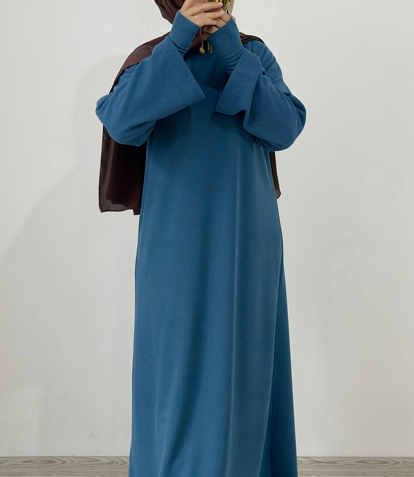 Ayah-knitted Dress-Blue+Arm Sleeves