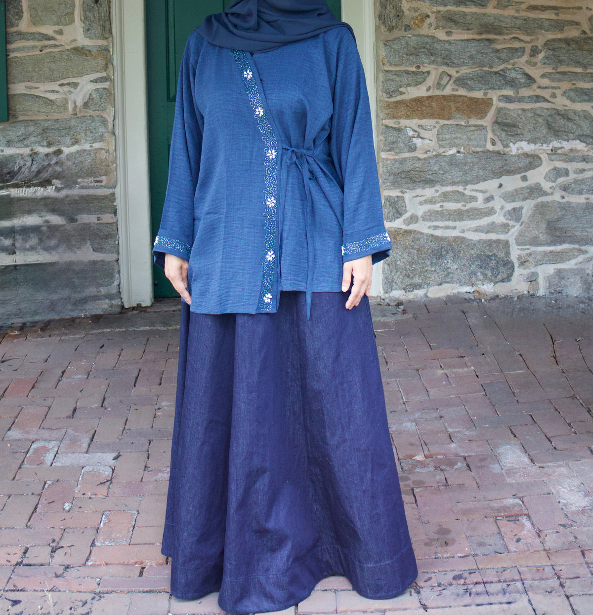 Hana-Handwork Blouse- Denim Blue