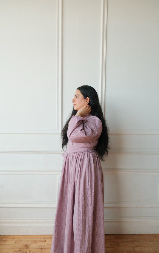 Gingham-Dropped Waist-100%Cotton Dress