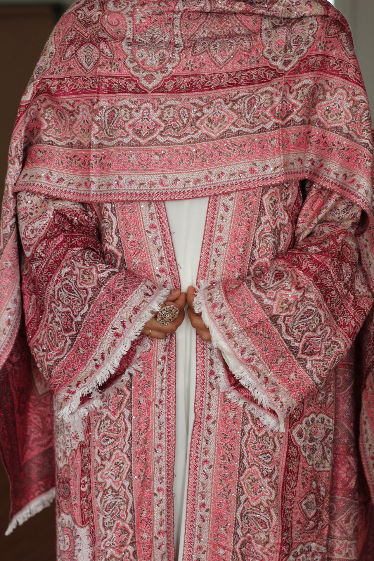 Pashmina Three-Piece Abaya Set-with Stonework
