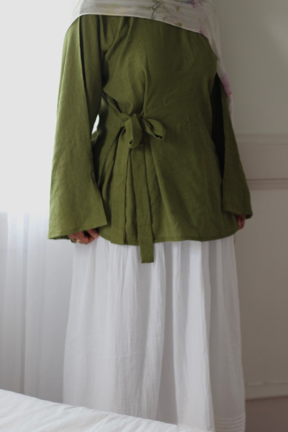 Rosalie Tie Top - Wide Sleeves-Olive