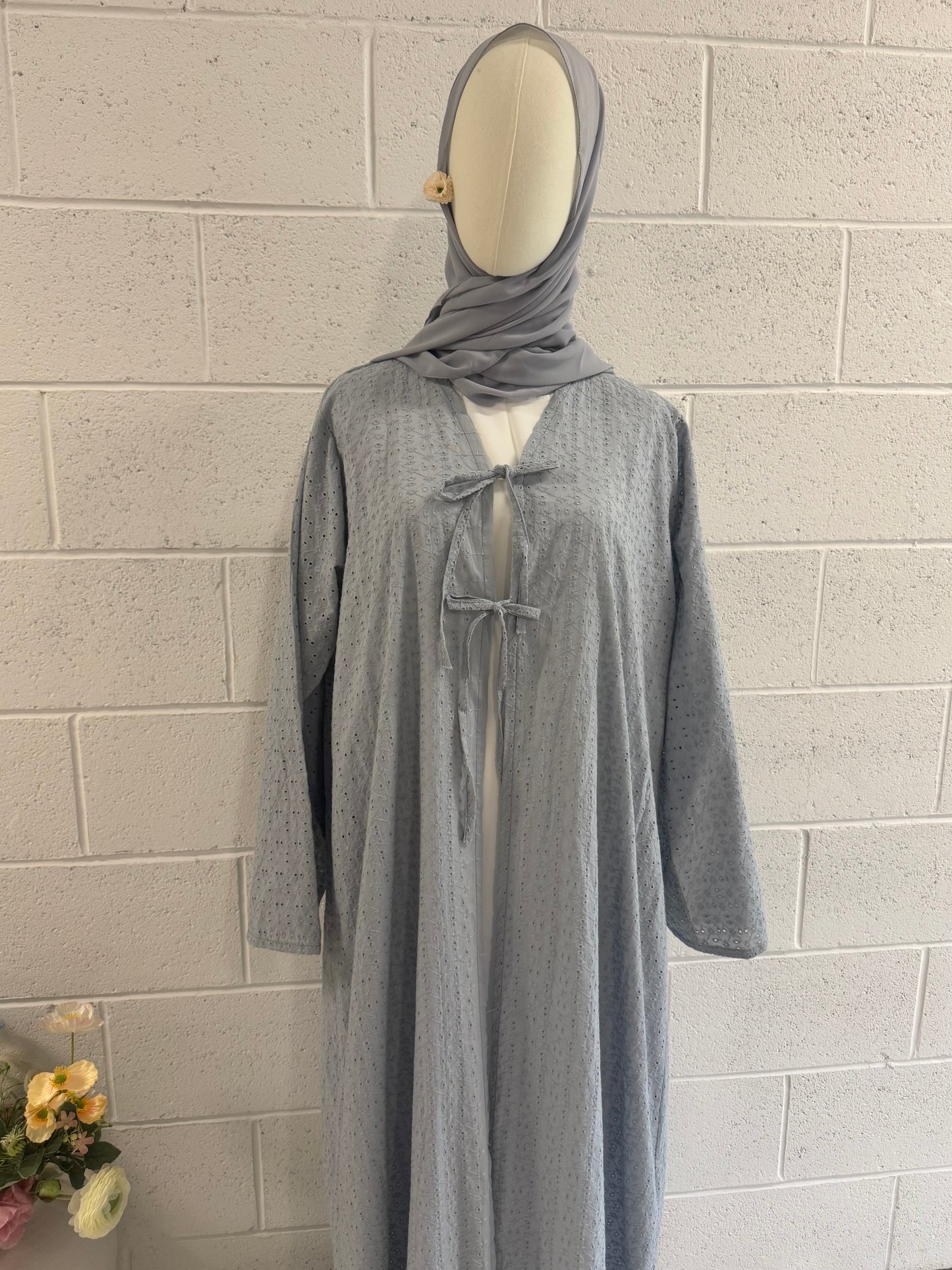 Hafsa-Front-Tie-Blue Cotton Abaya+hijab