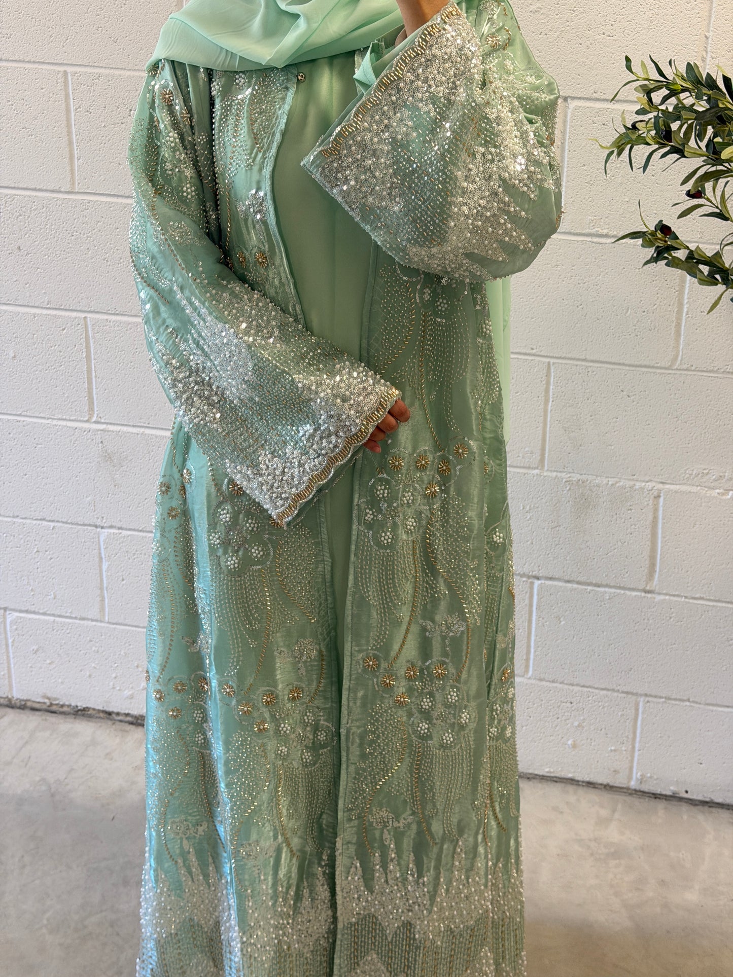 Liyana-Organza Embellished Abaya-Three-piece