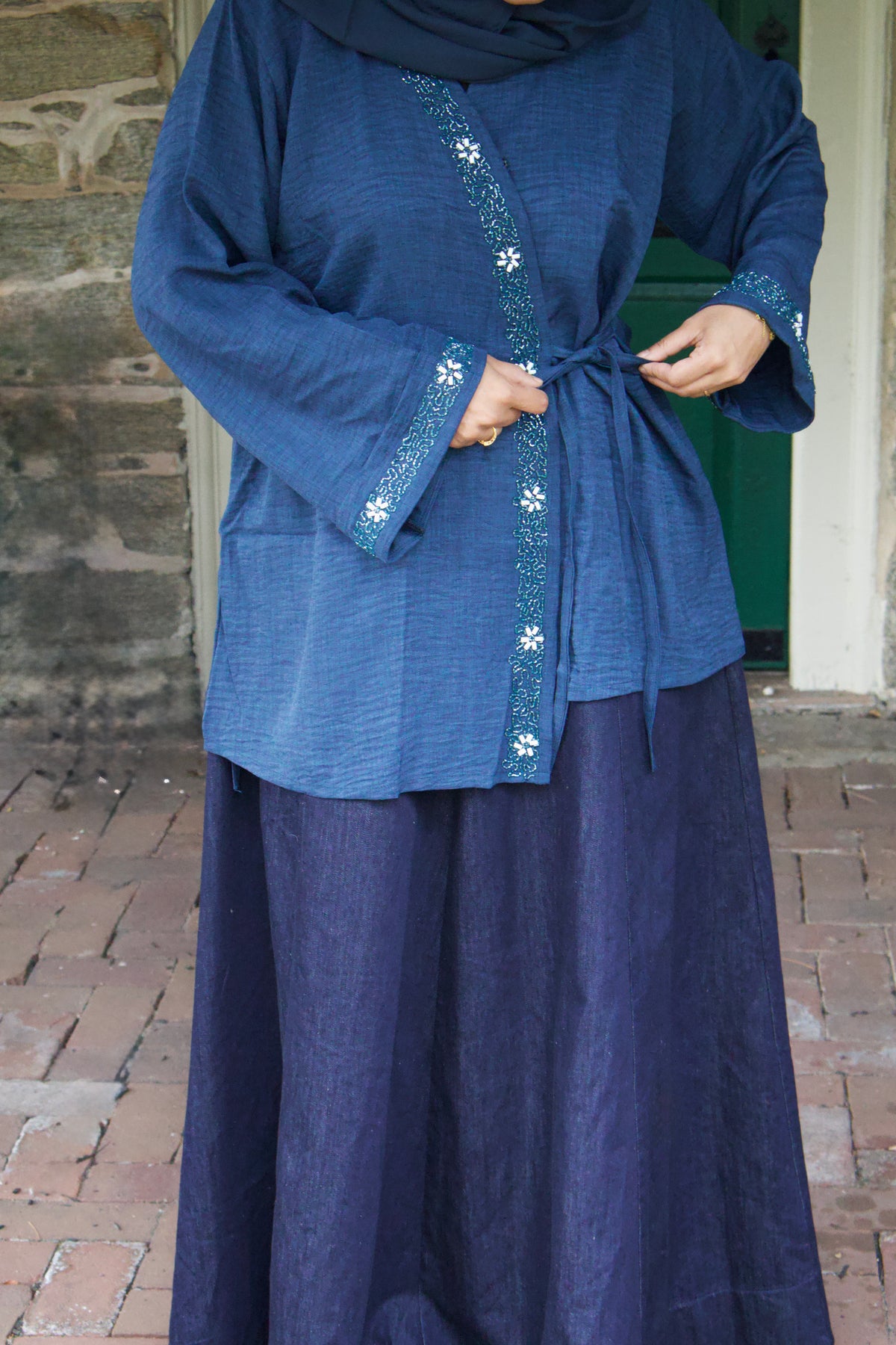 Hana-Handwork Blouse- Denim Blue