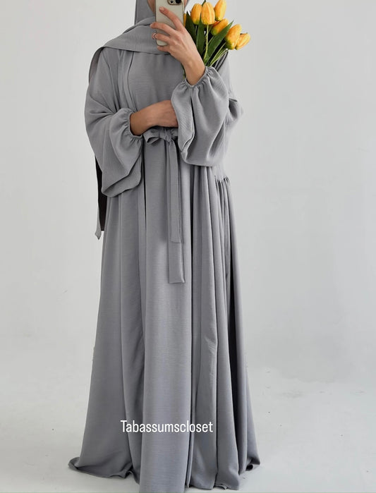 Tabassum-Four-Piece Abaya Set-Light Gray