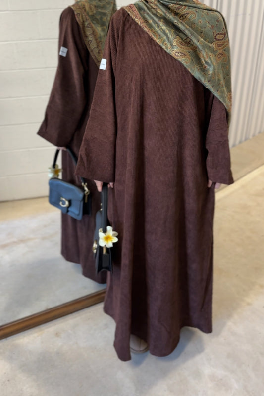 Jamila-Corduroy Winter Closed Abaya-Brown