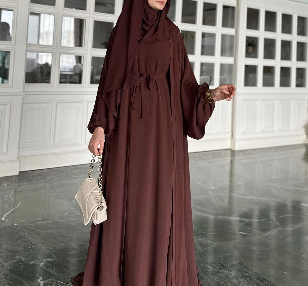 Tabassum-Four-Piece Abaya Set-Brown