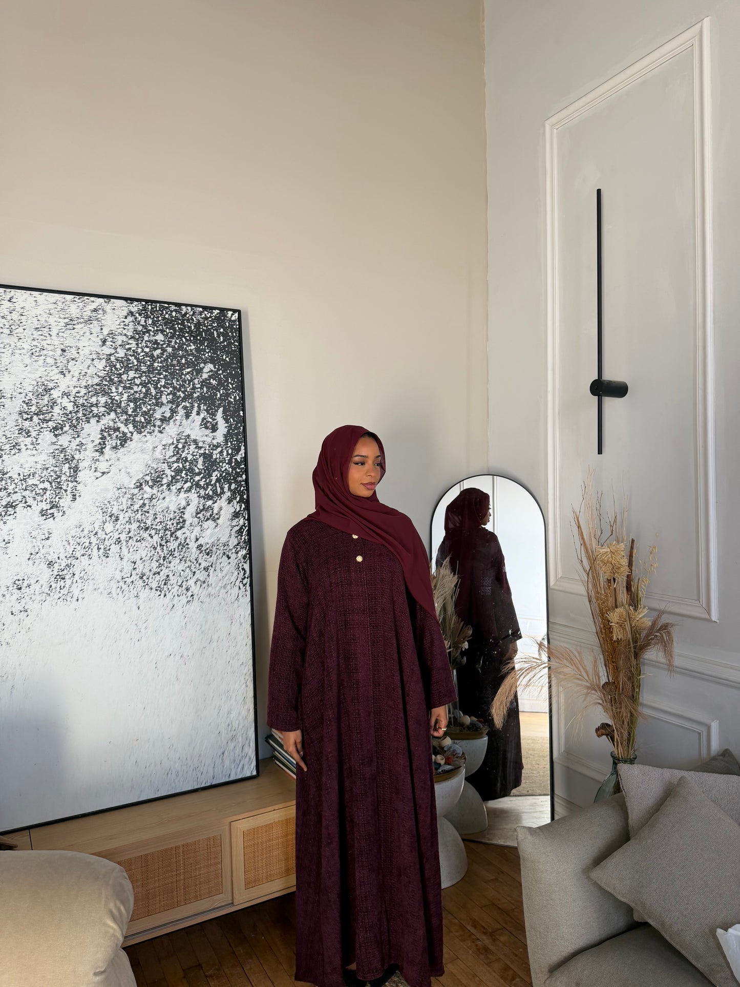 Tweed Abaya+Hijab-Maroon