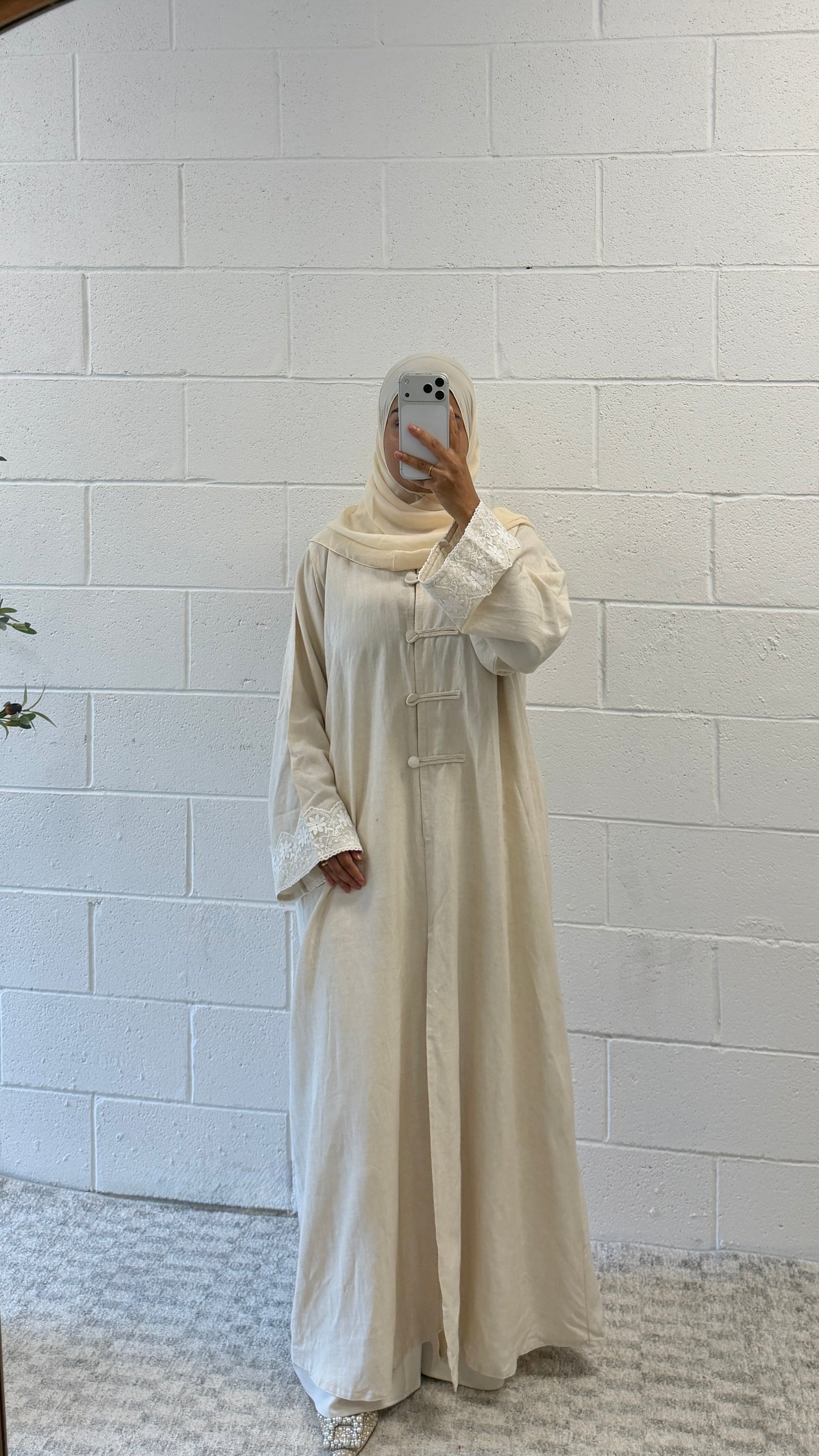 Sora-Linen Two Piece-Abaya Set-Cream