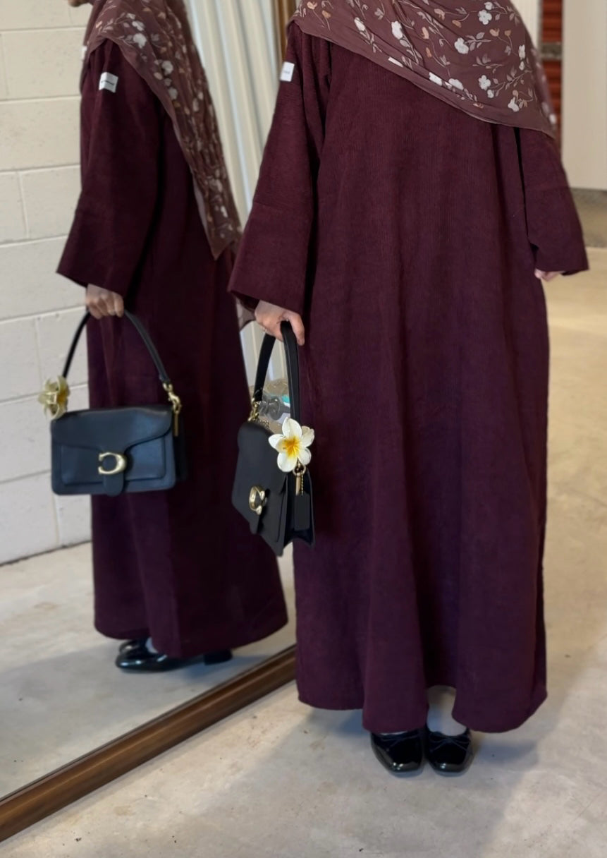 Jamila-Corduroy Winter Closed Abaya-Maroon