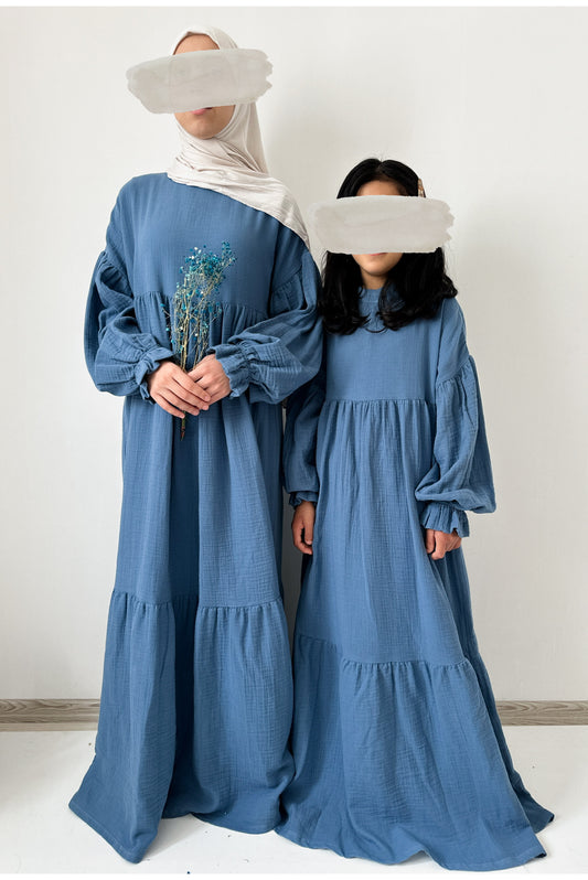 Kid-Muslin Maxi Dress-Steel Blue