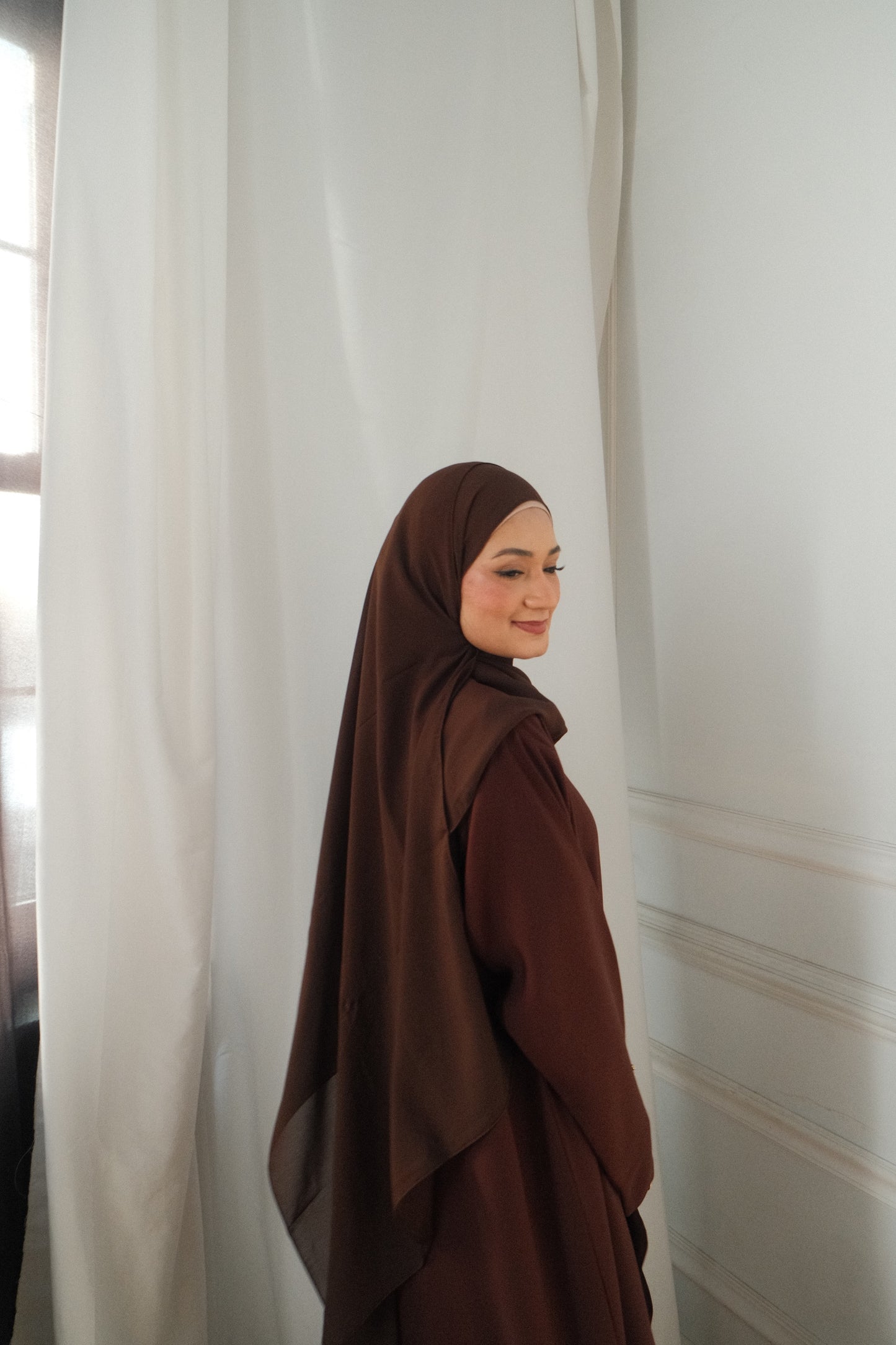 Aleena-Gold button-Abaya Set-Brown