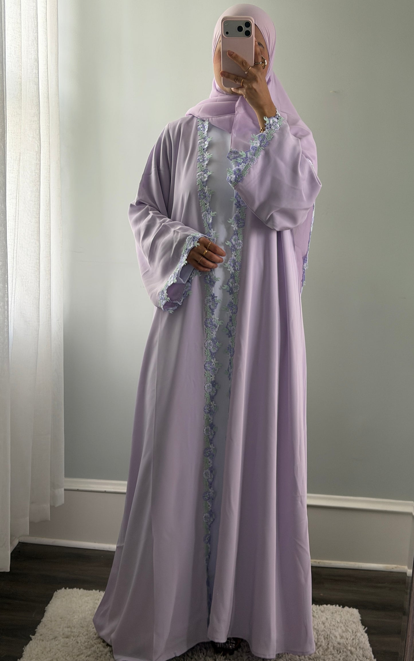 Afrin-Four Piece Lace-Abaya set- Lavender