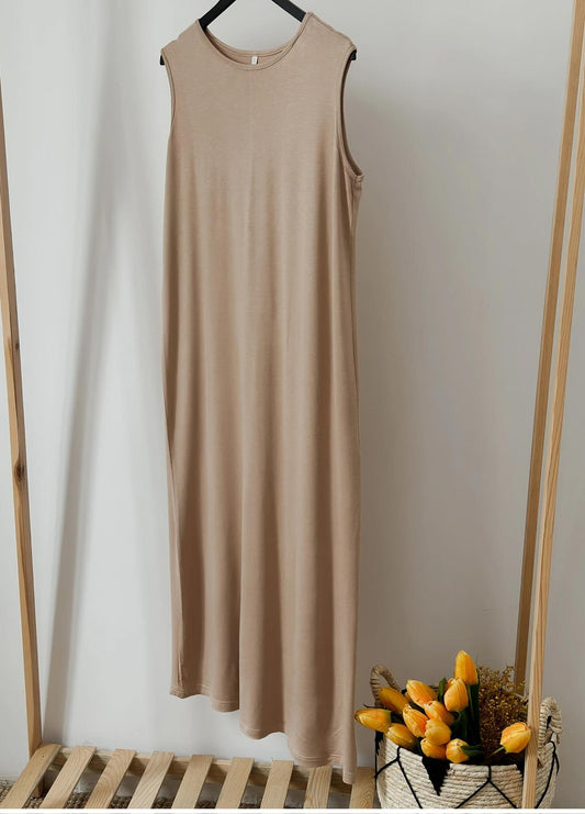 Sleeveless inner-Jersey fabric-Tan