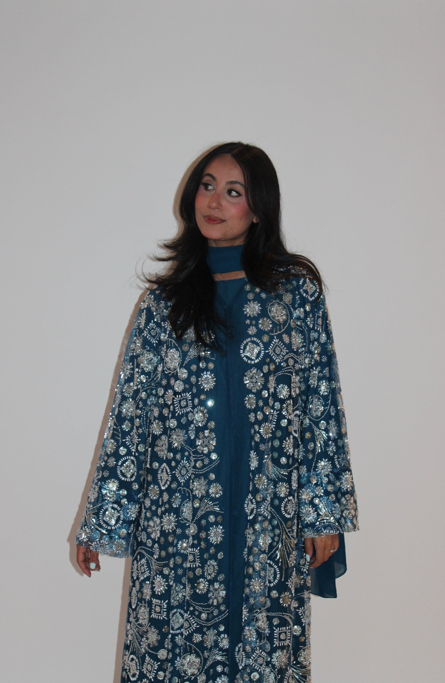 Roya-Heavily embellished-Abaya Set-Crystal Teal