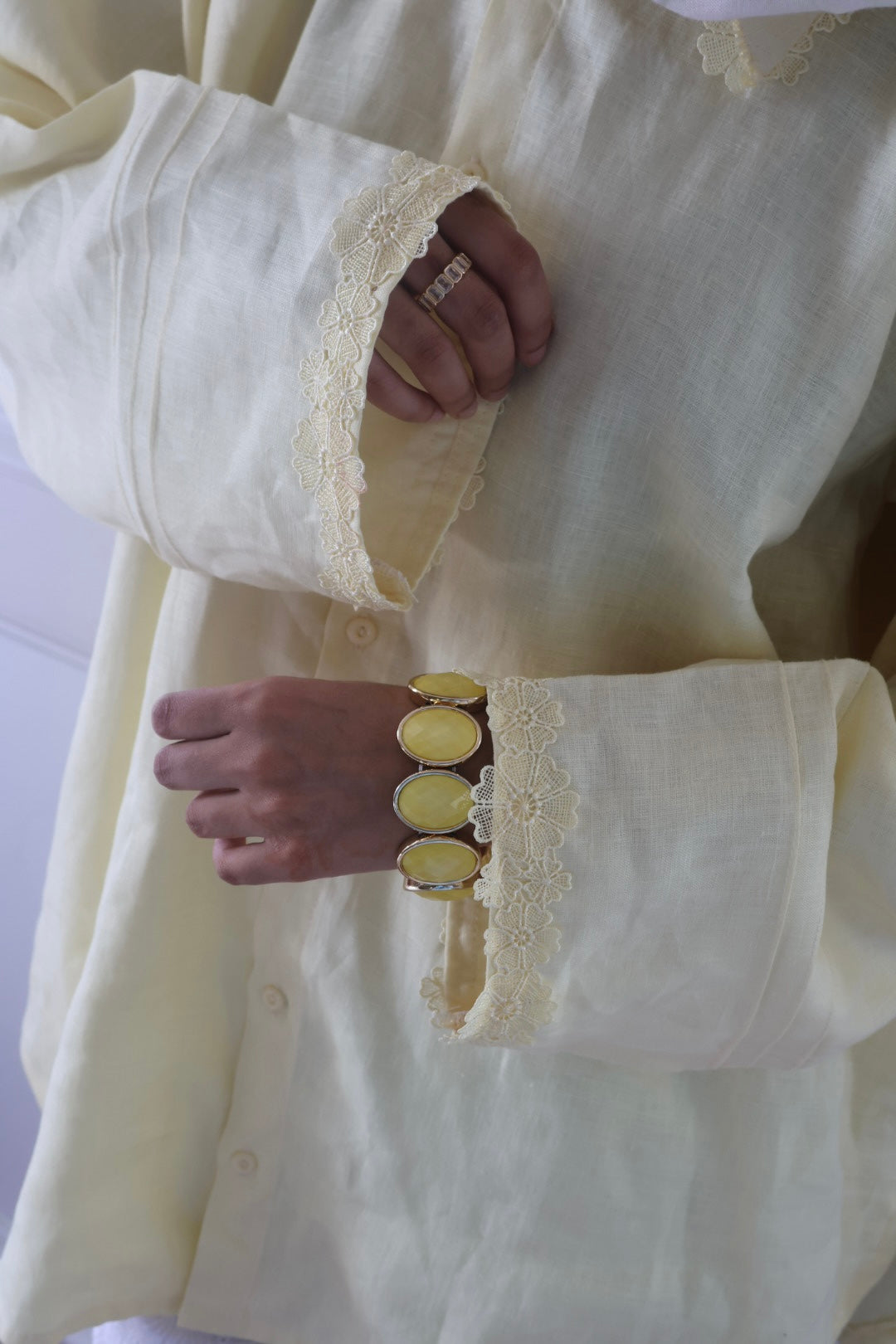 Linen-Butter Yellow-Lace Detail- Shirt
