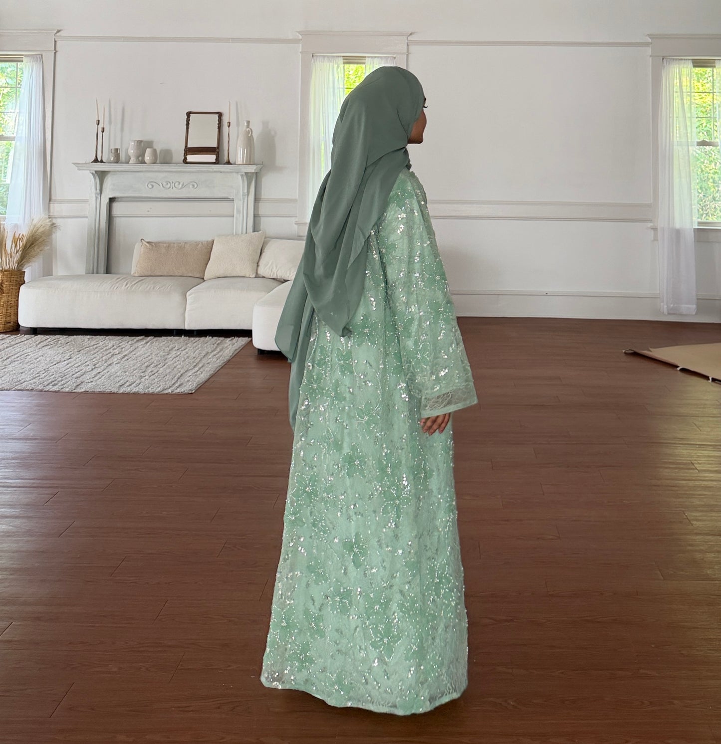 Jasmine -Lace Embellished-Four Piece-Abaya Set