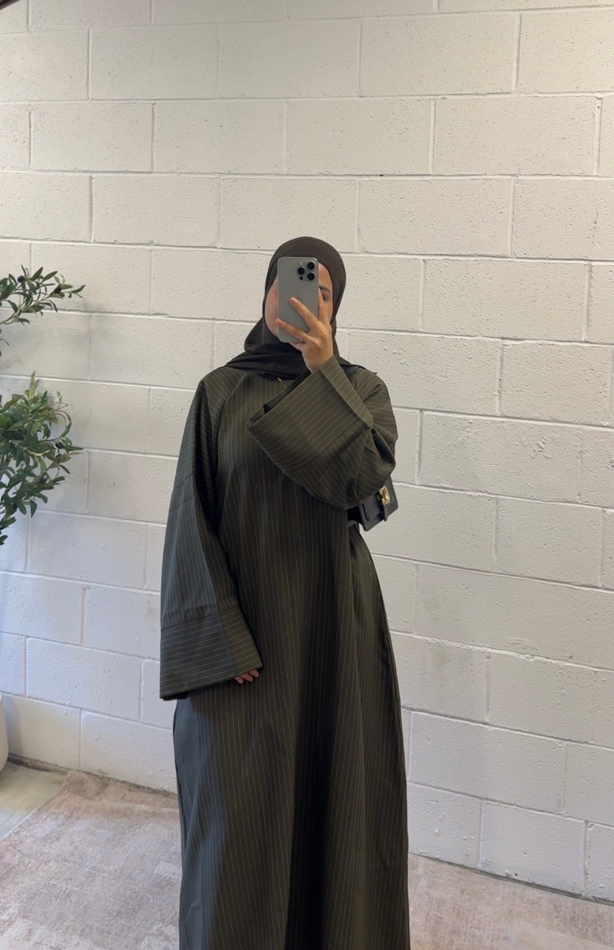 Stripe Abaya+Hijab-Dark Olive