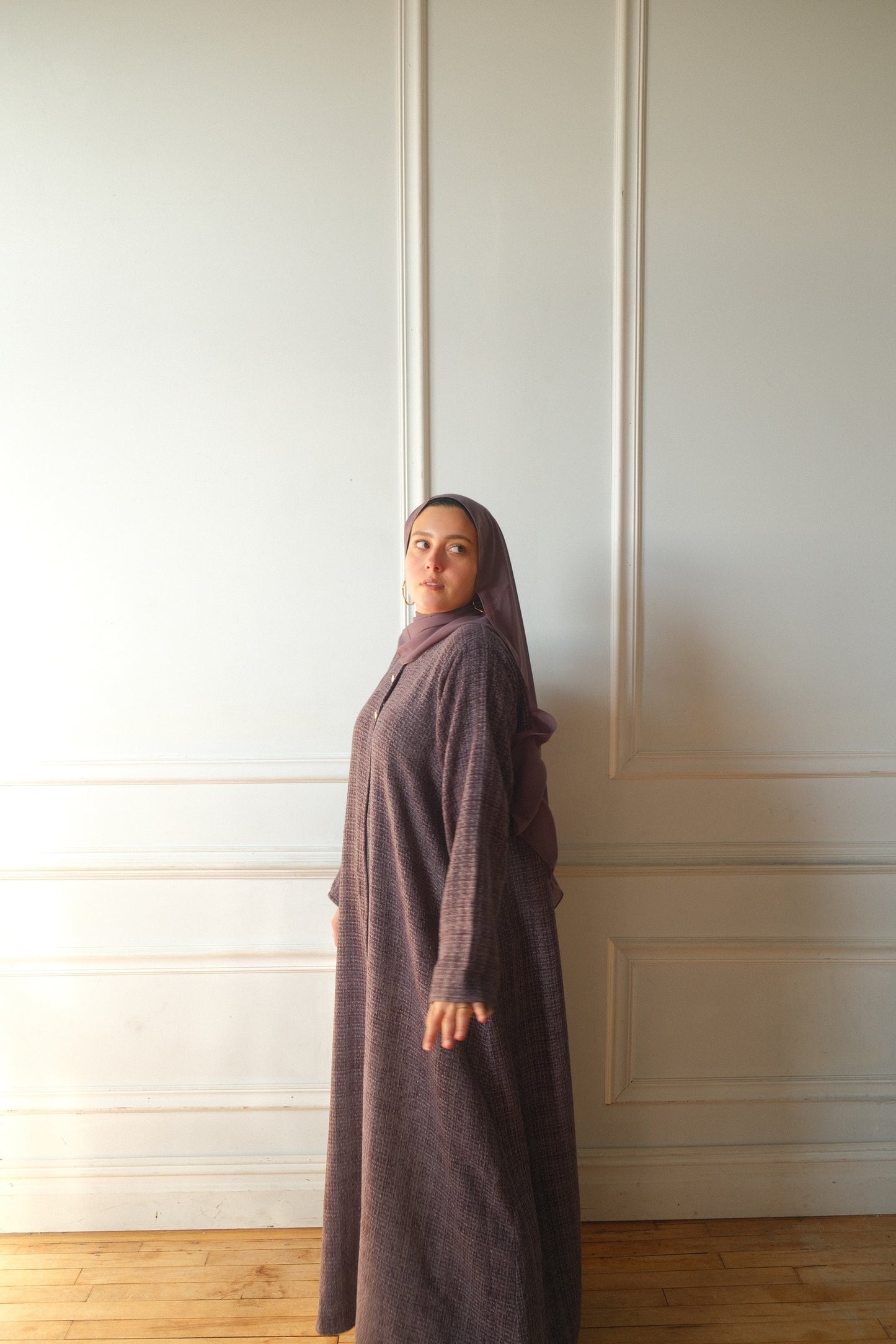 Tweed Abaya+Hijab-Lavender Grey