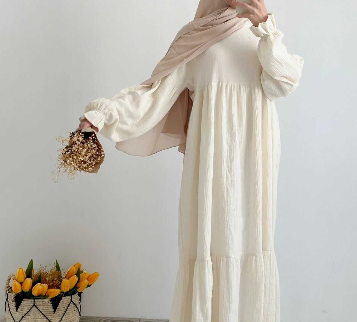 Muslin Maxi Dress-Cream