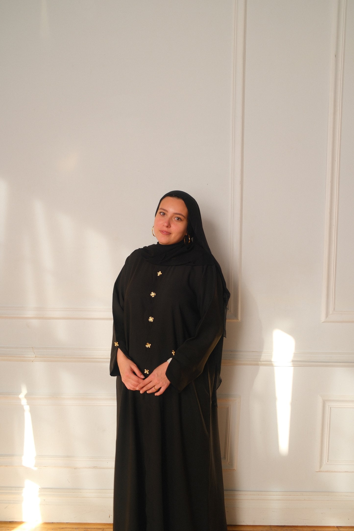 Aleena-Gold button-Abaya set-Black