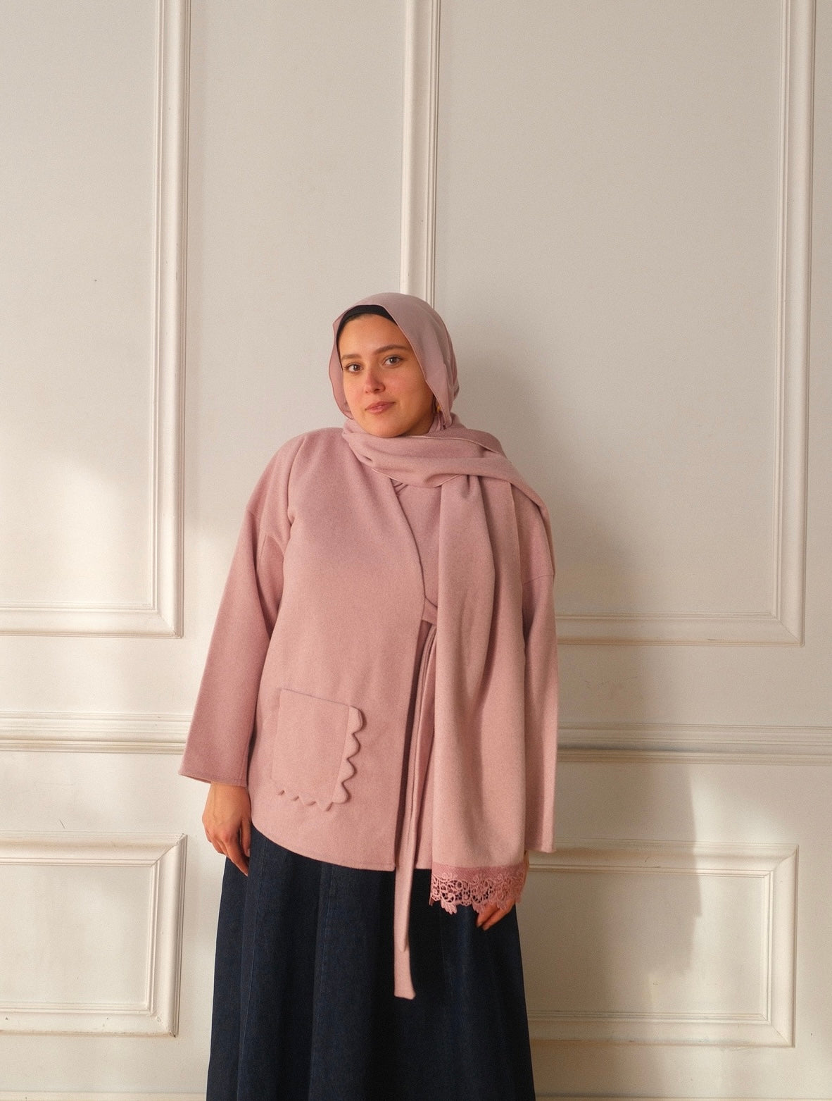 Hana-Wool Top and Shawl -Side Tie-Pink