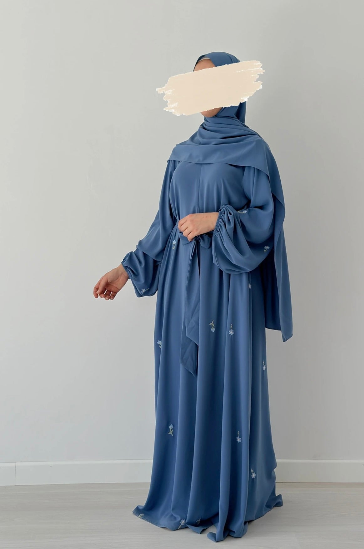 Zaria-Embroidered-Abaya dress-Blue