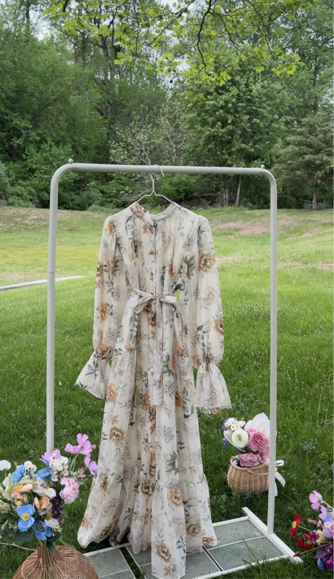 Floral Chiffon Maxi Dress-Orange Rose