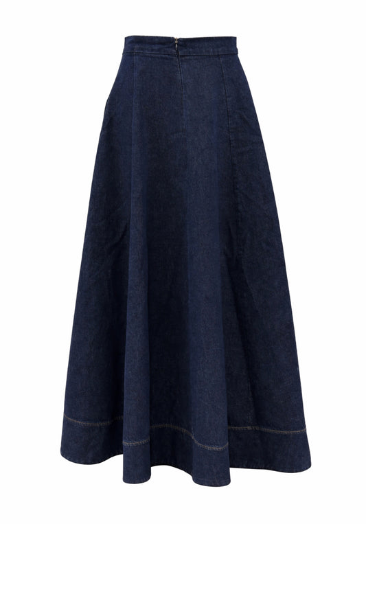 Denim Maxi Skirt-Dark Blue -100% Cotton
