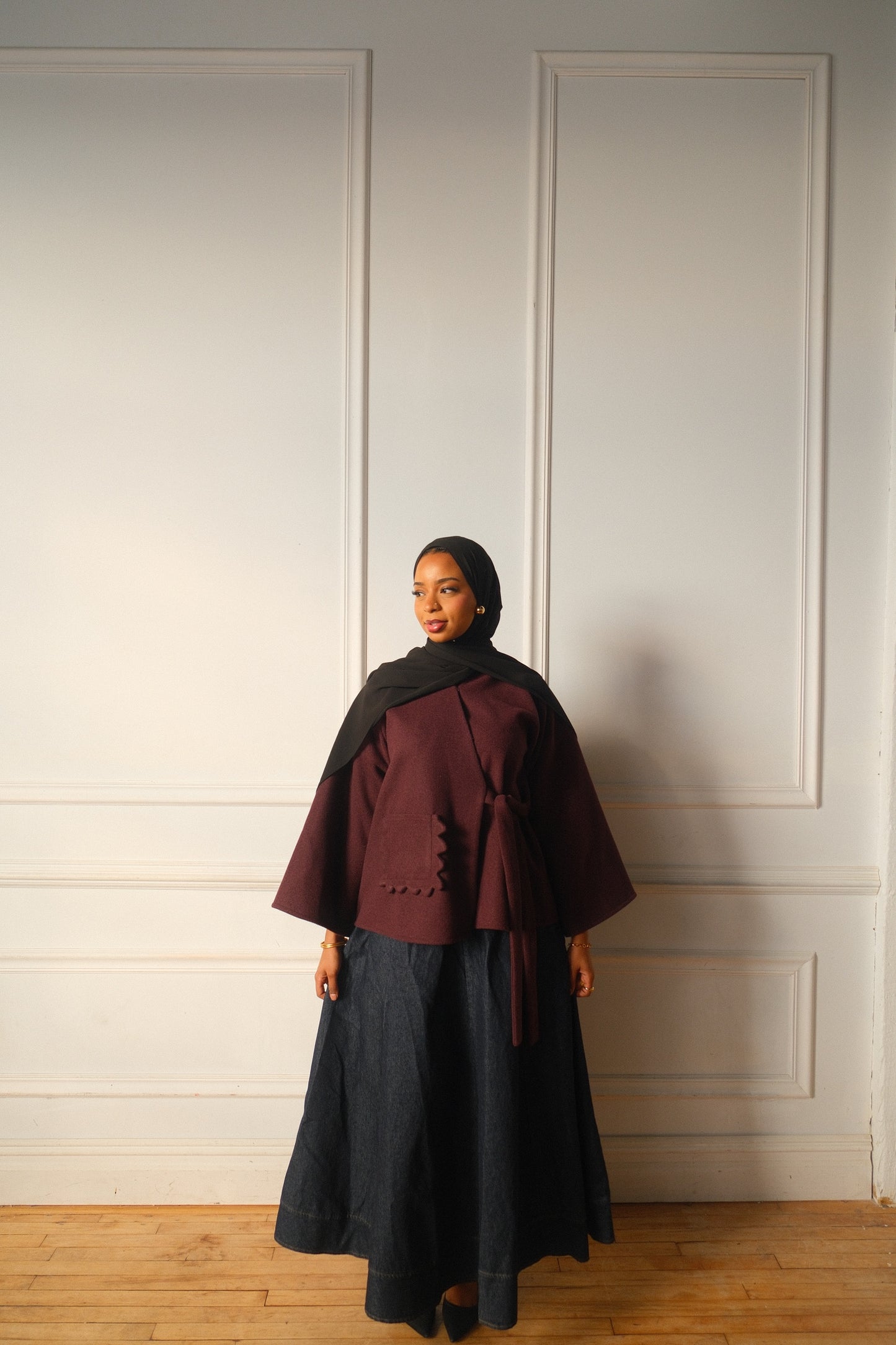 Hana-Wool Top-Deep Maroon-Side Tie