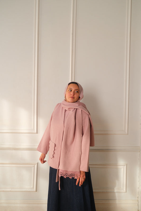 Hana-Wool Top and Shawl -Side Tie-Pink