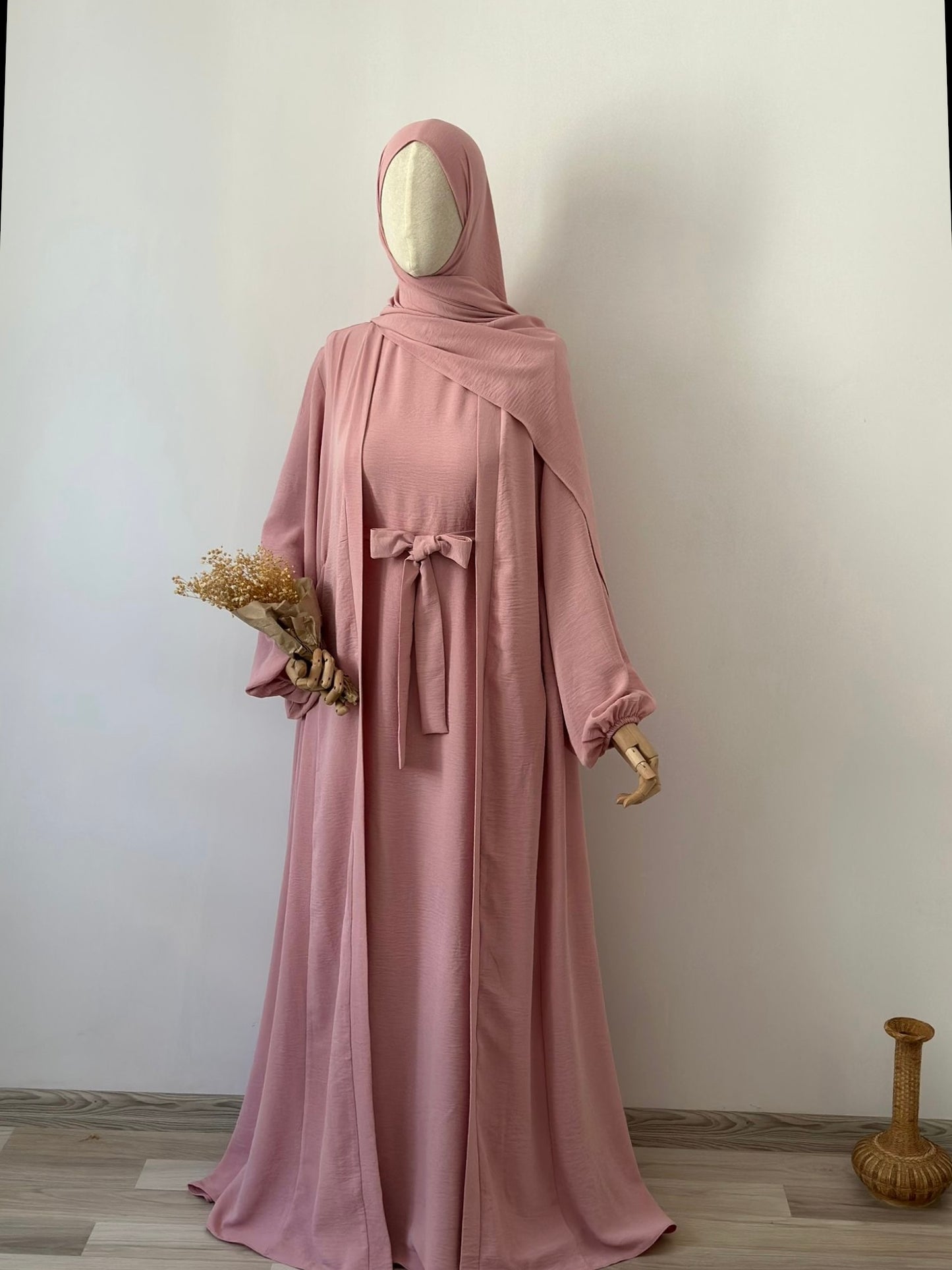 Tabassum-Four-Piece Abaya Set-Pink