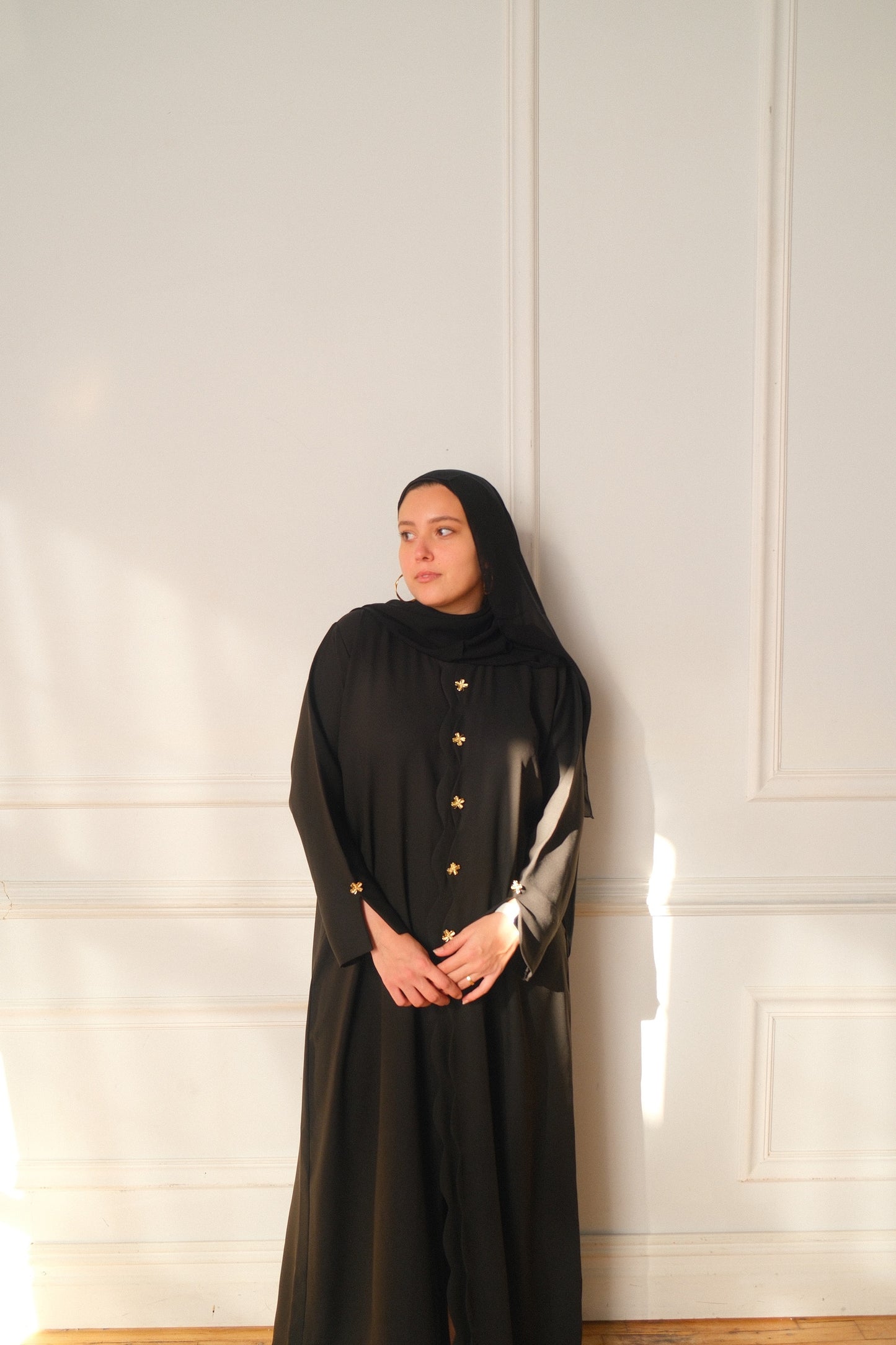 Aleena-Gold button-Abaya set-Black