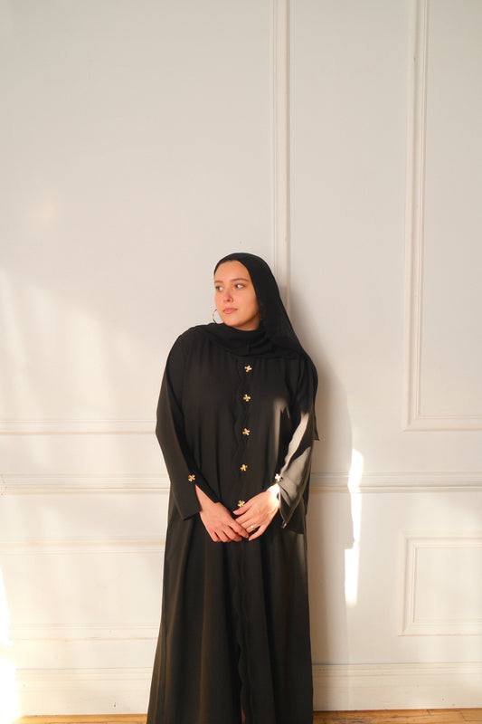 Aleena-Gold button-Abaya set-Black
