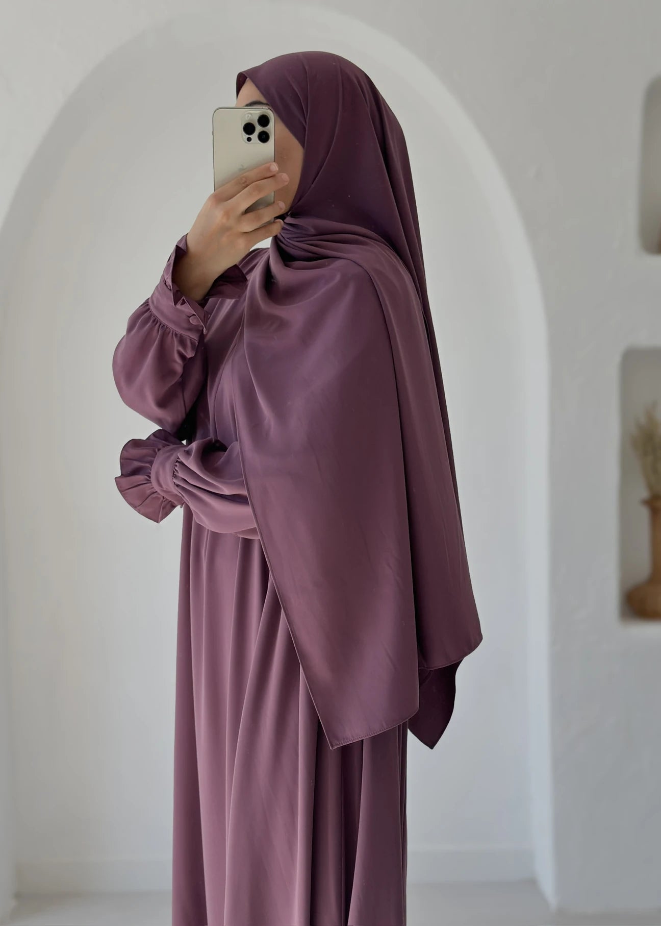 Maryam- Silk Dress+Khimar Set-Lilac