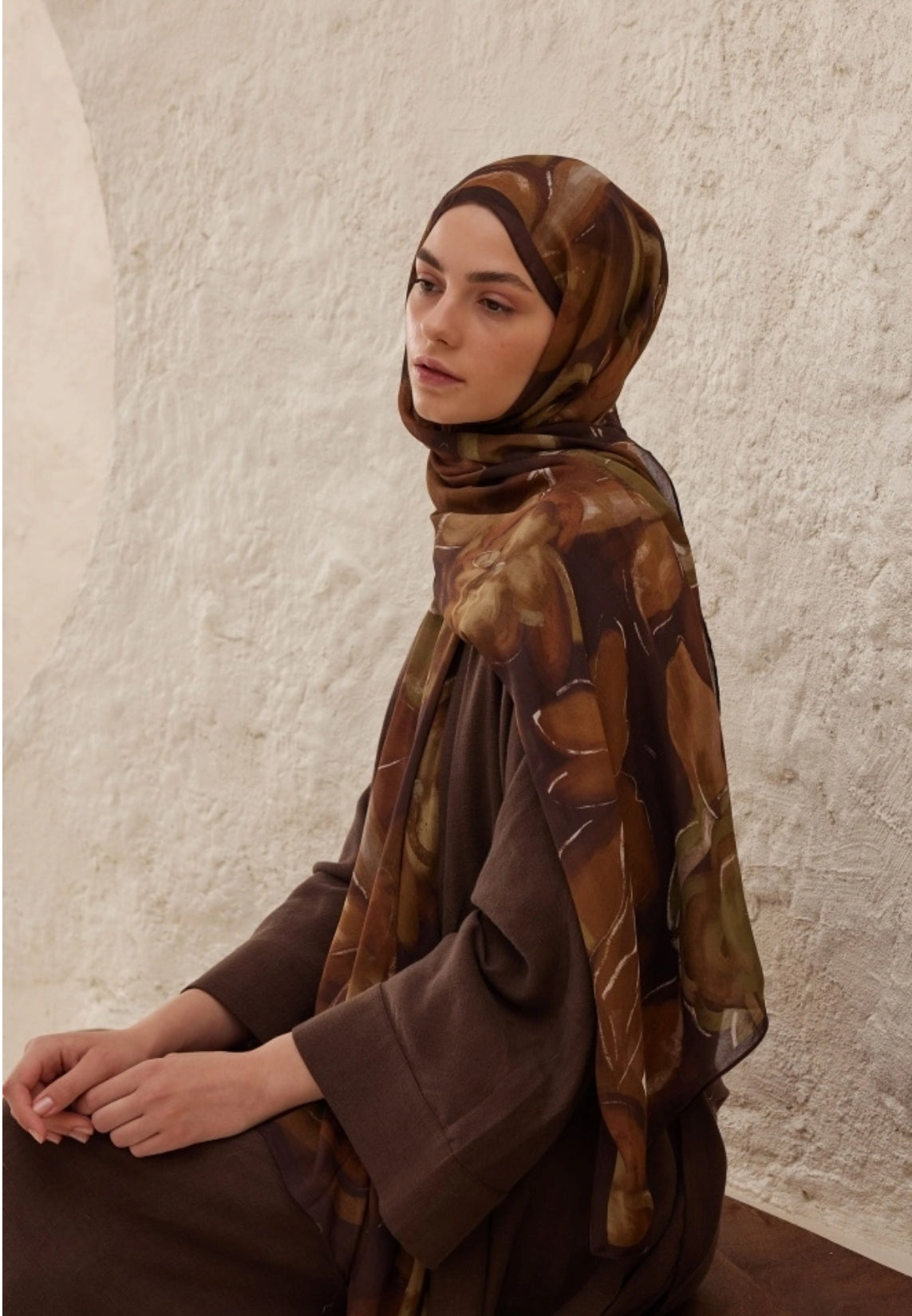 DARK GARDEN PATTERN- RAMIE HIJAB-COFFEE