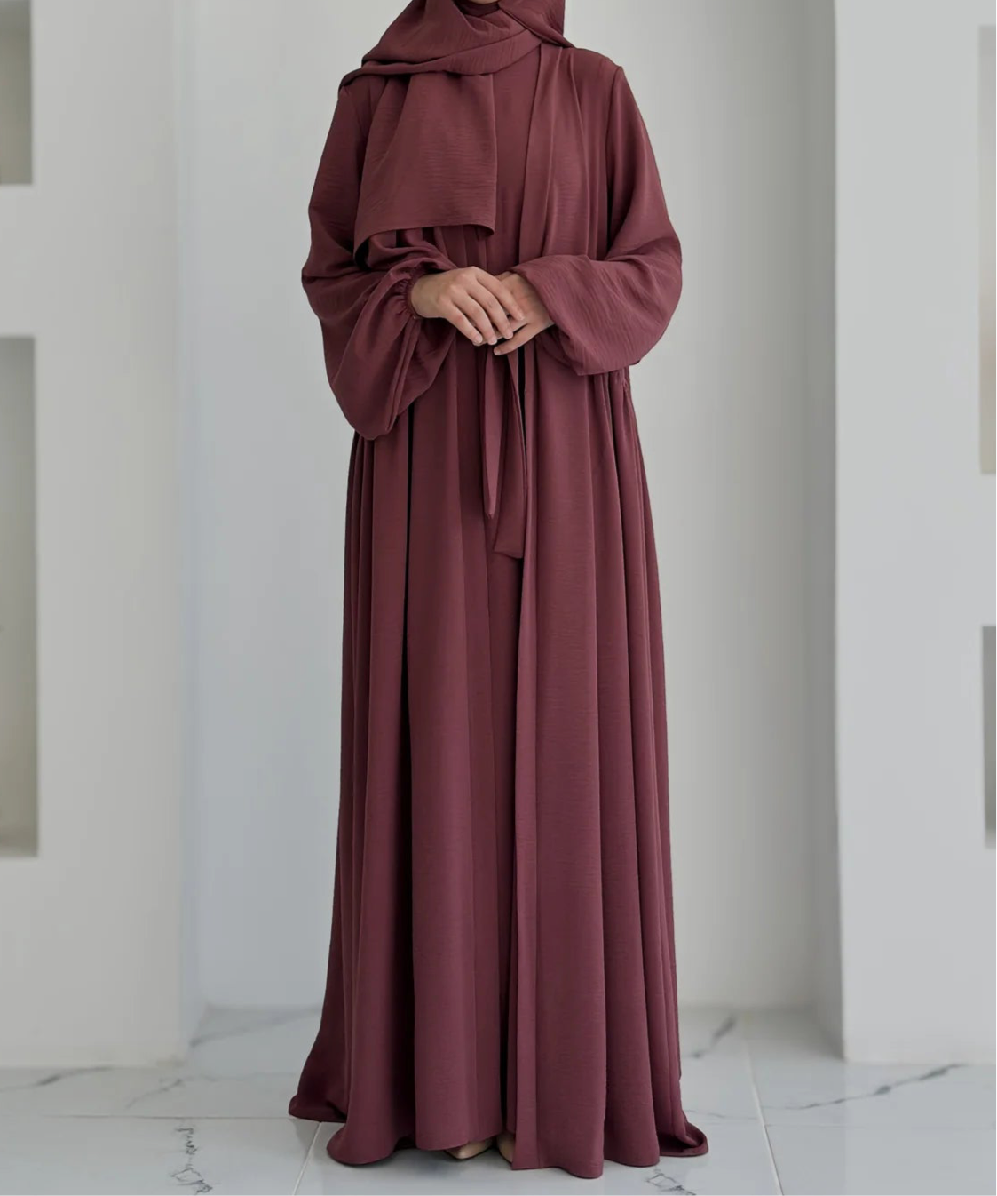 Aamina-Four-Piece Abaya Set- Rosewood