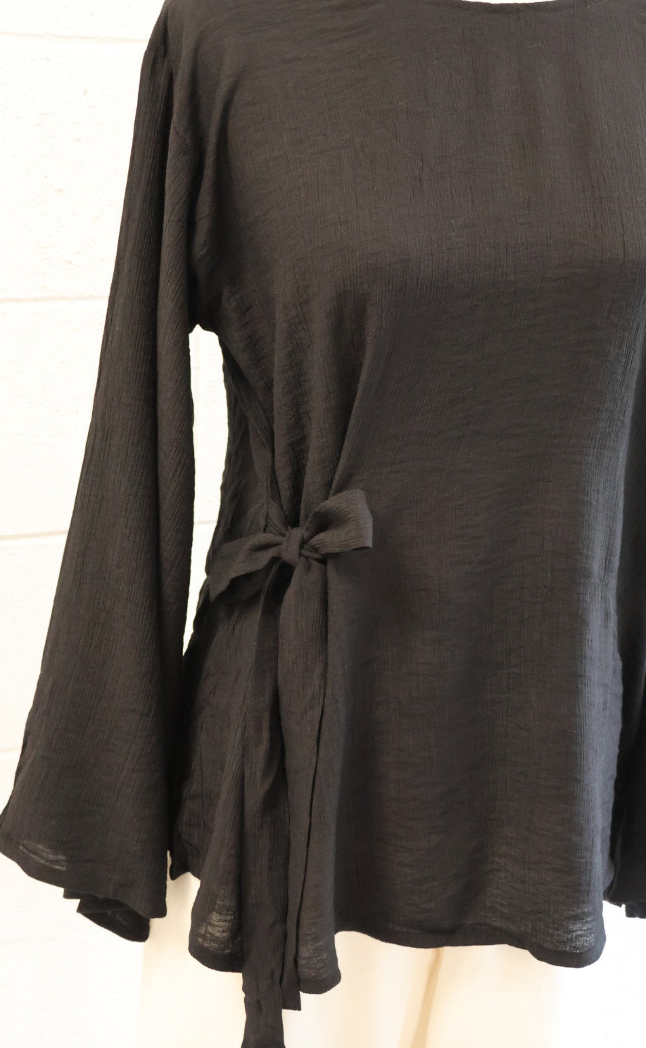 Rosalie Tie Top - Wide Sleeves-black