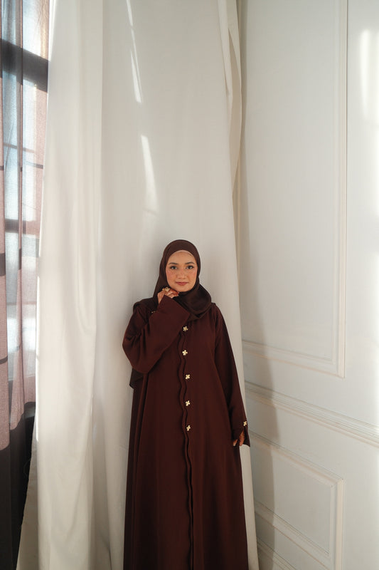 Aleena-Gold button-Abaya Set-Brown