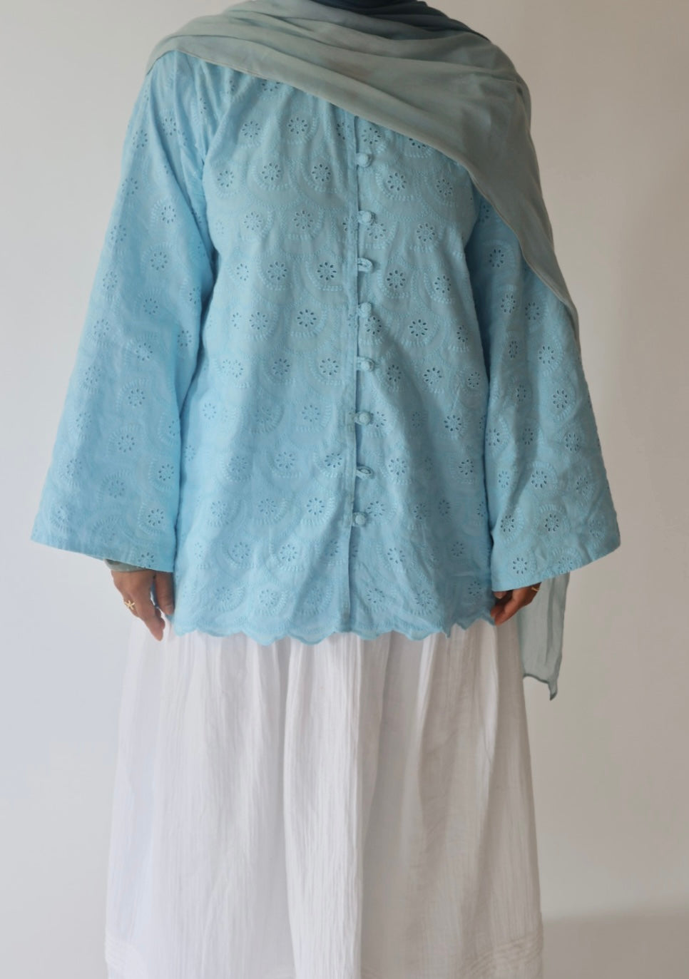 Aya-Front Button-Cotton Top-Blue